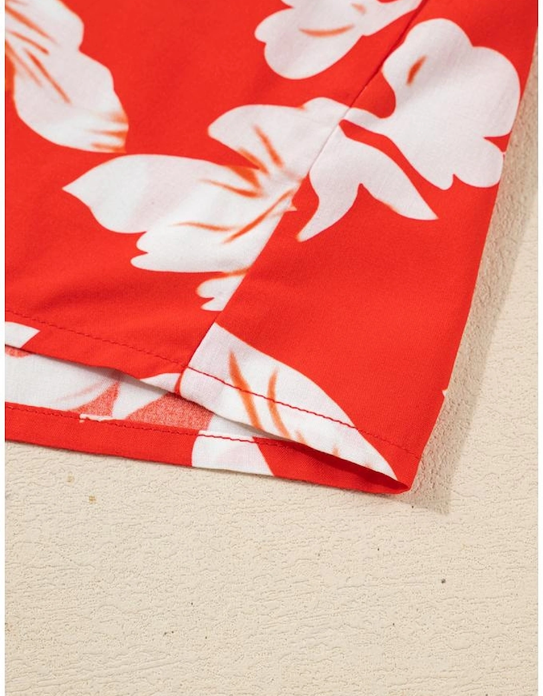 Red Plus Size Floral Print Loose Button Up Shirt