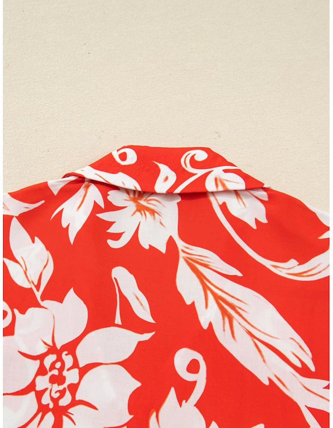 Red Plus Size Floral Print Loose Button Up Shirt