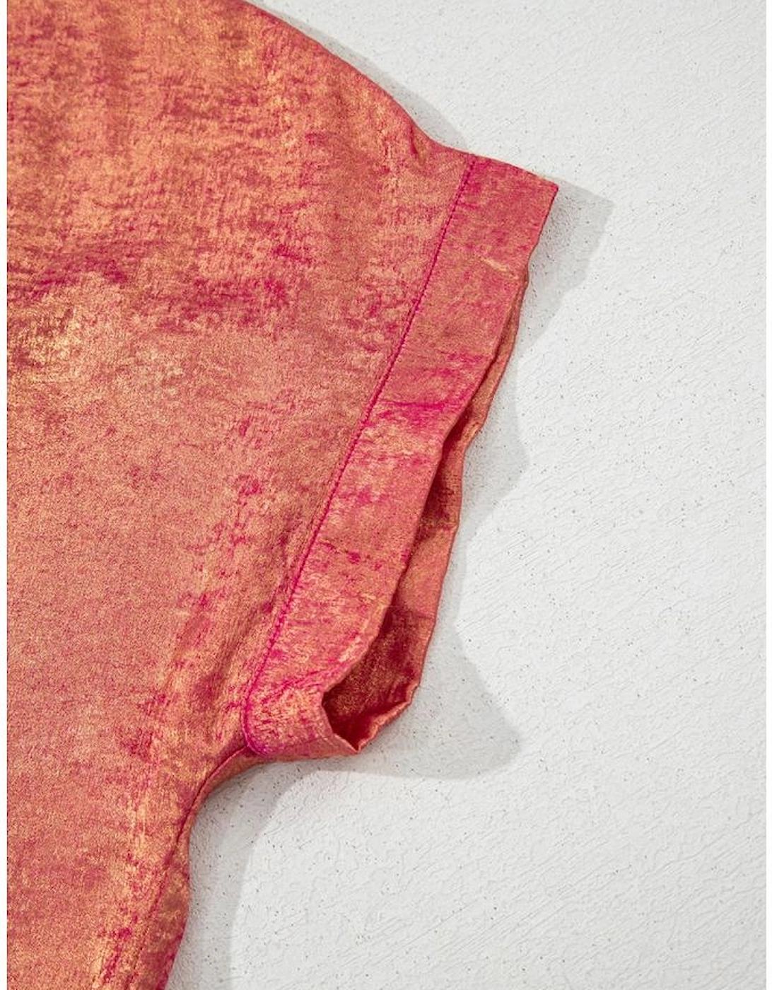 Rose Red Plus Size Metallic Sheen Short Sleeve Button Up Shirt