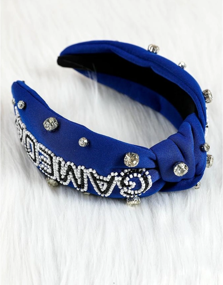 Dark Blue GAME DAY Rugby Football Season Diamond Knotted Headband
