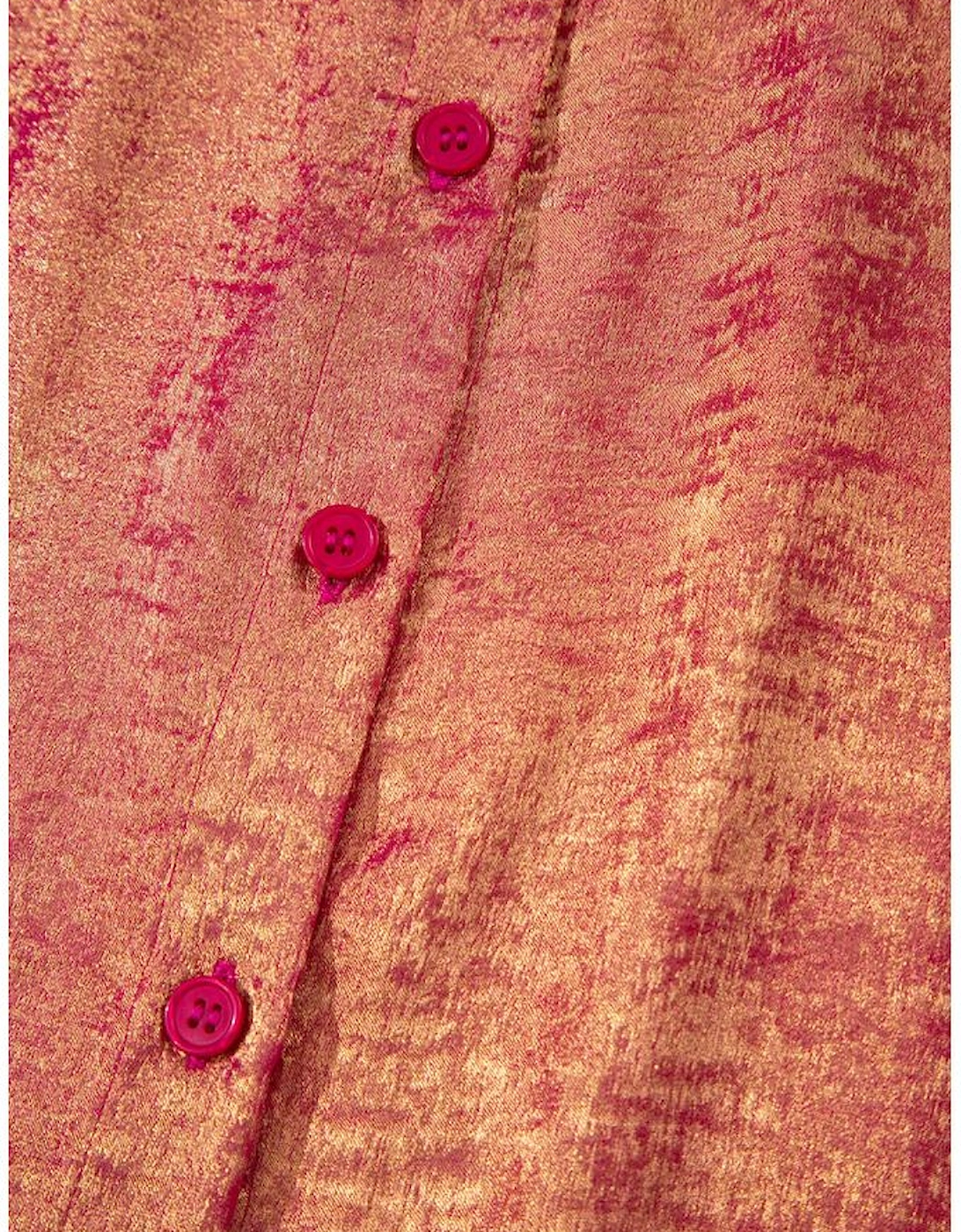 Rose Red Plus Size Metallic Sheen Short Sleeve Button Up Shirt