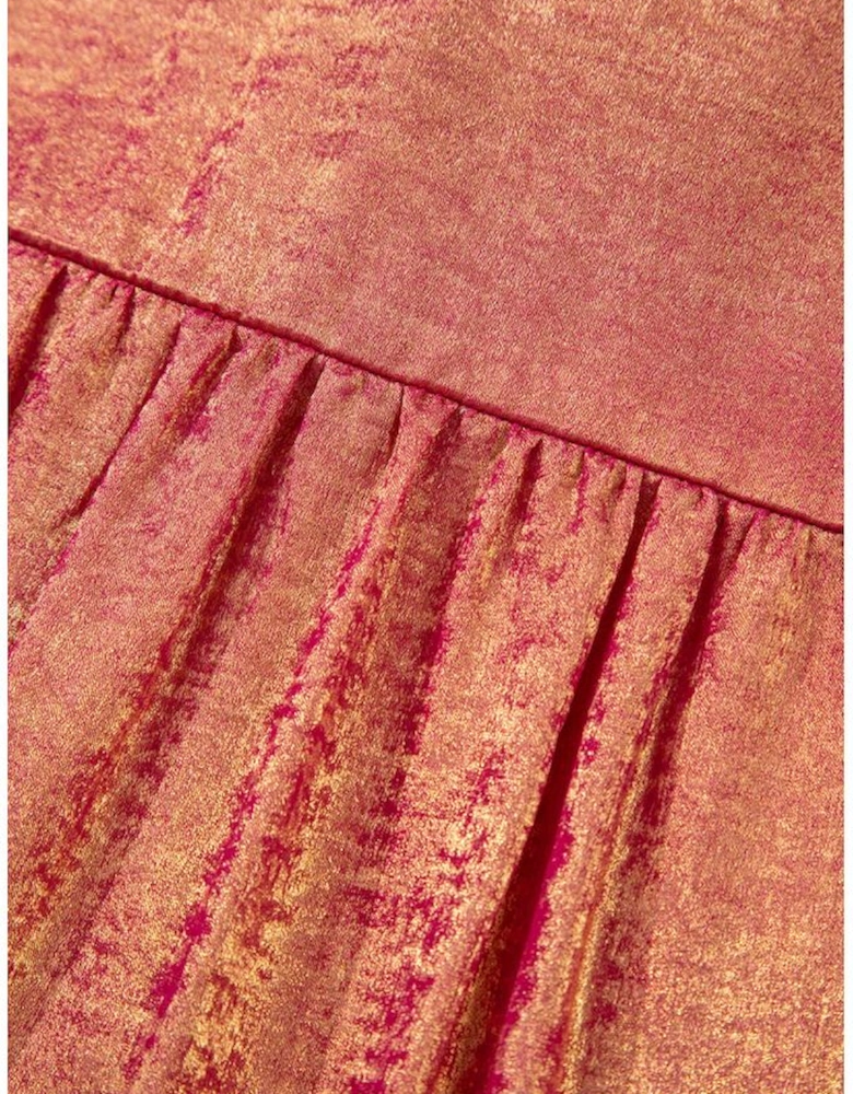 Rose Red Plus Size Metallic Sheen Short Sleeve Button Up Shirt