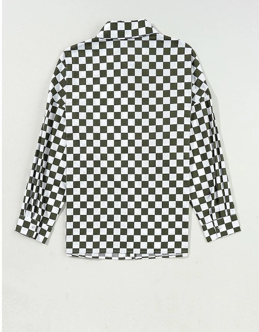 Green Checkerboard Printed Drop Shoulder Loose Casual Shirt