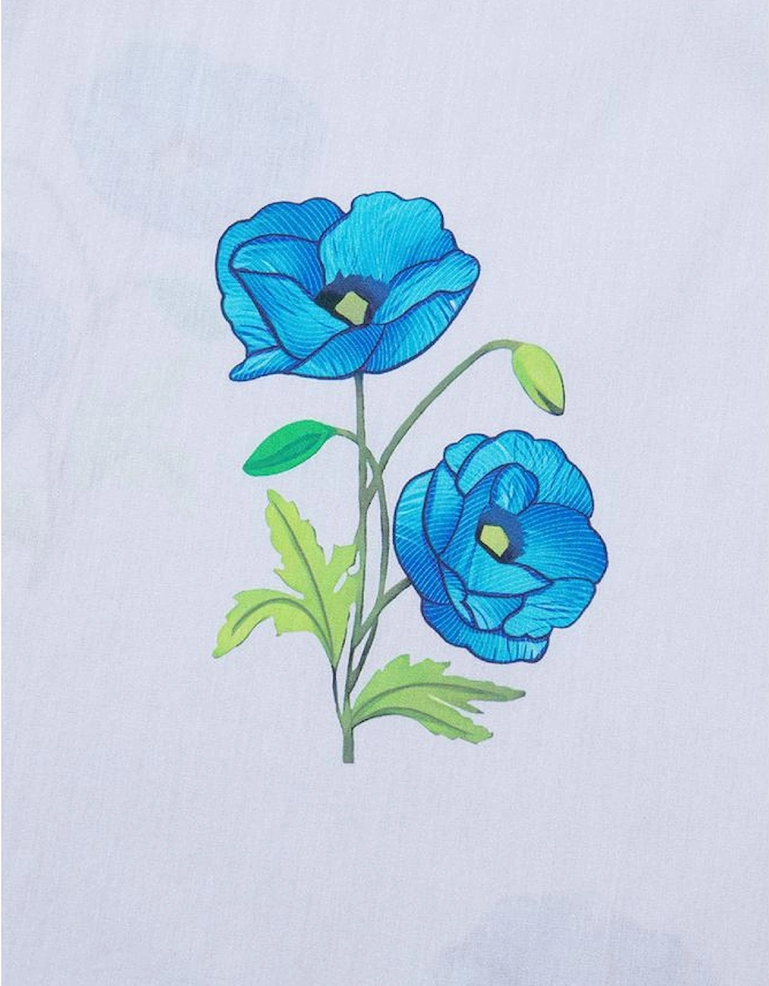 Sky Blue Floral Print Tie Split Neck Short Puff Sleeve Blouse