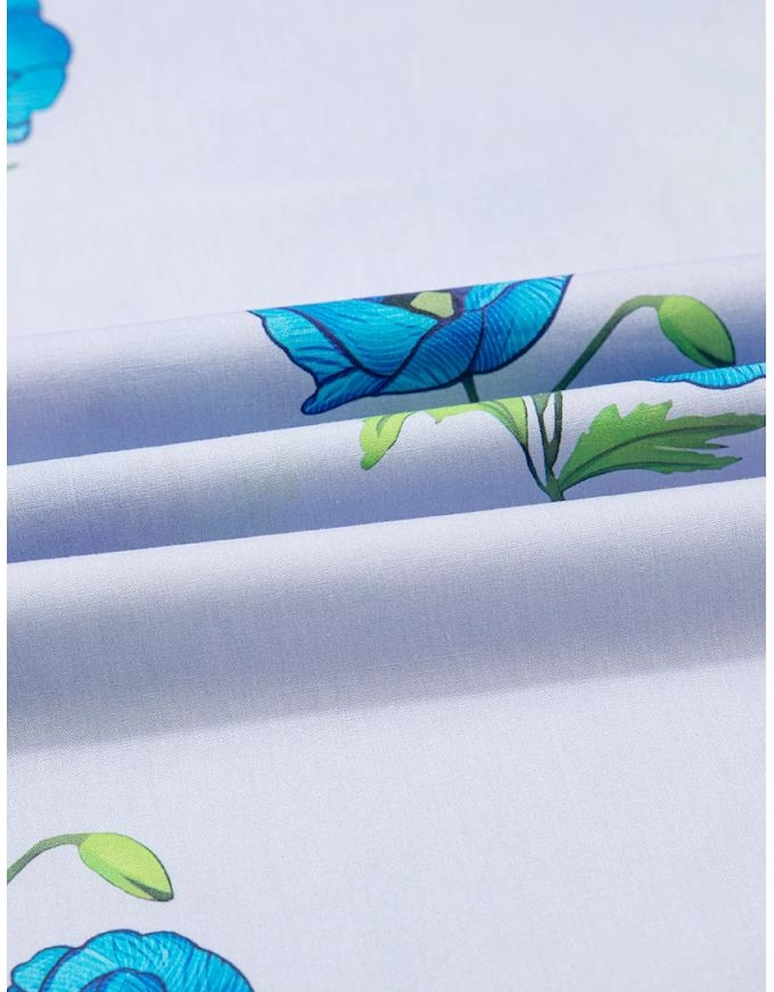 Sky Blue Floral Print Tie Split Neck Short Puff Sleeve Blouse