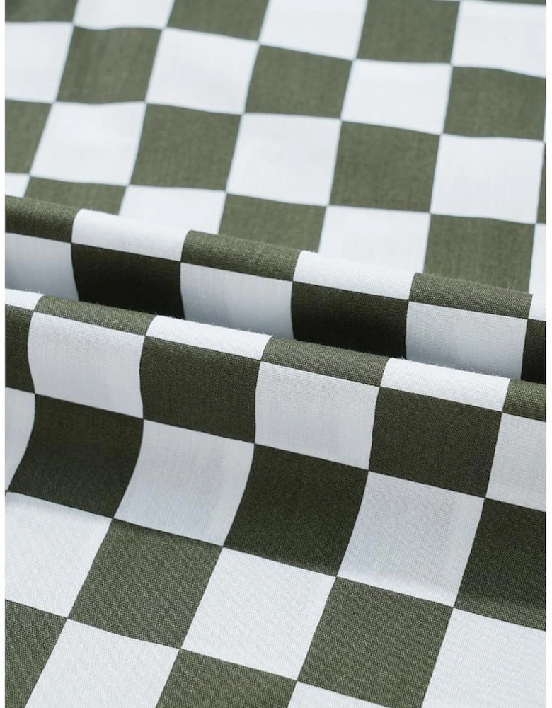 Green Checkerboard Printed Drop Shoulder Loose Casual Shirt