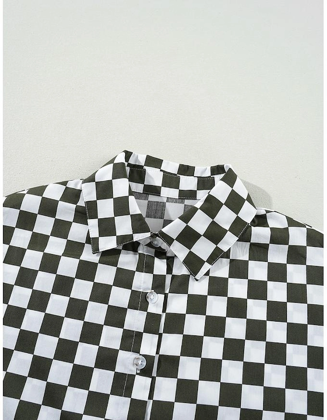 Green Checkerboard Printed Drop Shoulder Loose Casual Shirt