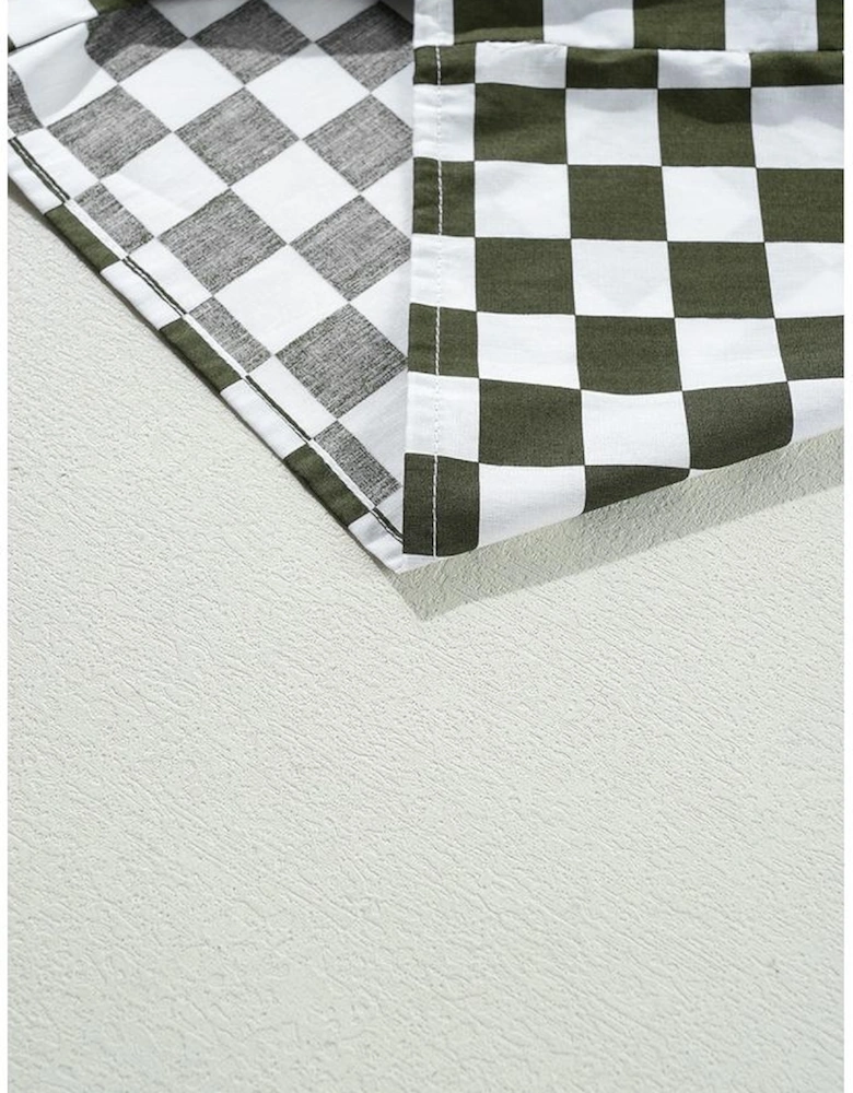 Green Checkerboard Printed Drop Shoulder Loose Casual Shirt