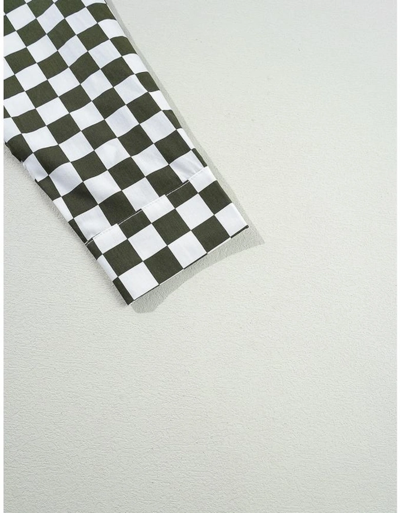 Green Checkerboard Printed Drop Shoulder Loose Casual Shirt