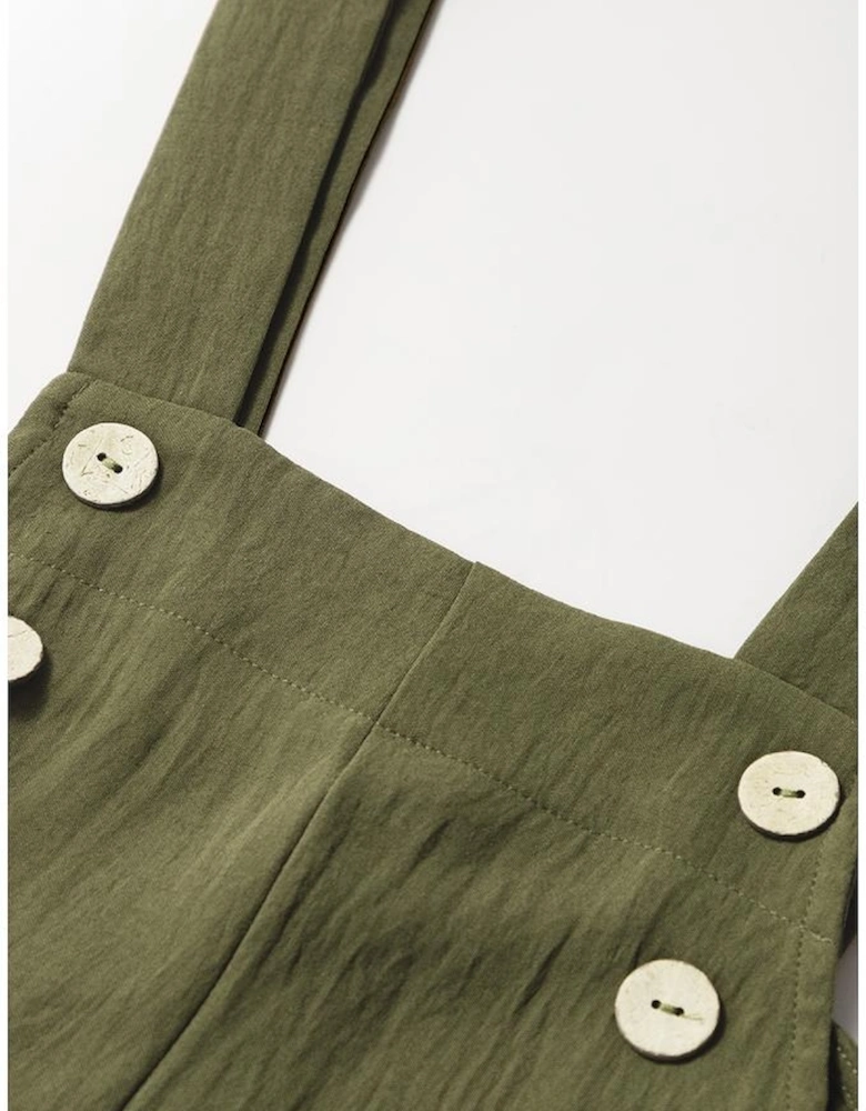 Jungle Green Solid Color Buttoned Straight Leg Overall