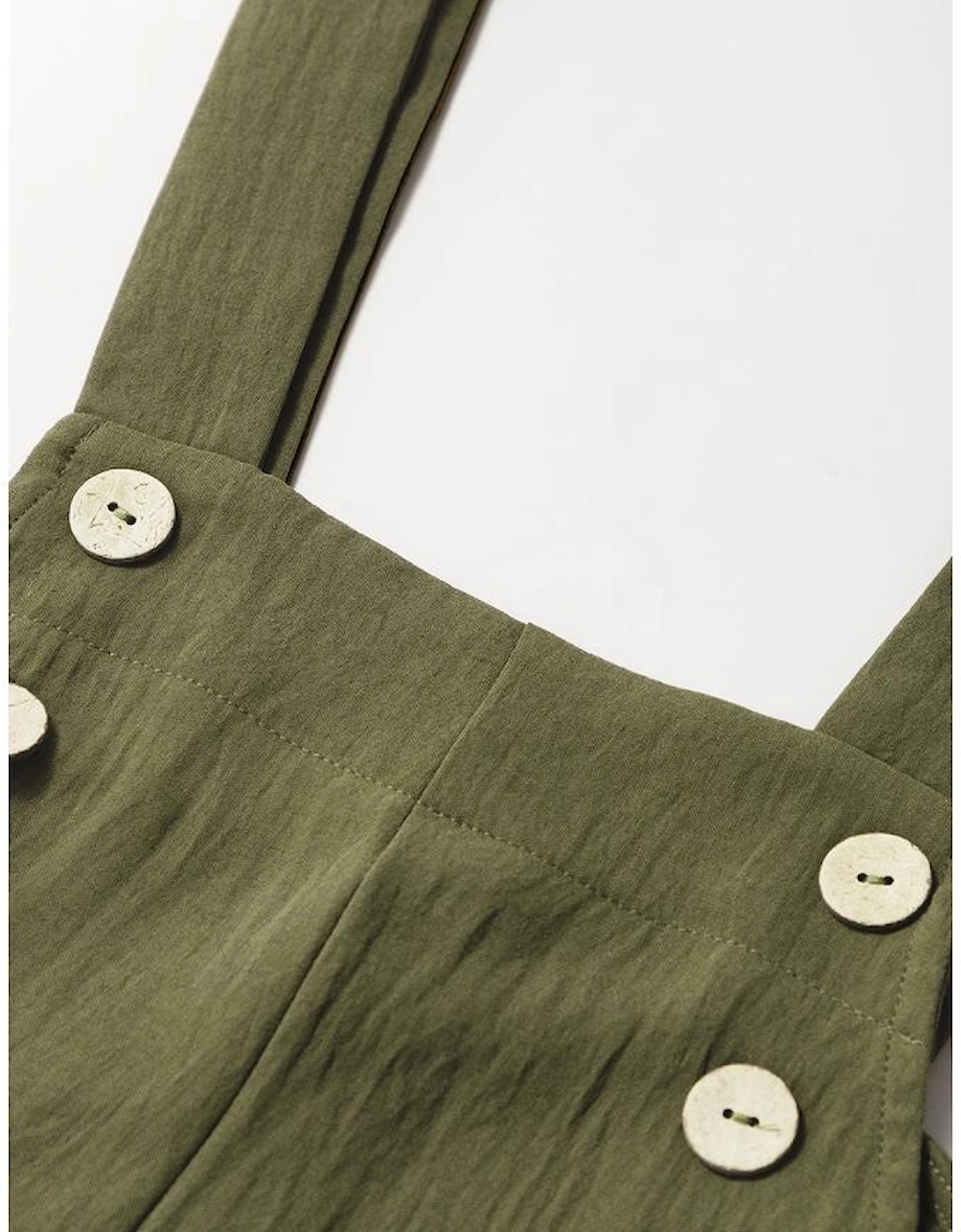 Jungle Green Solid Color Buttoned Straight Leg Overall