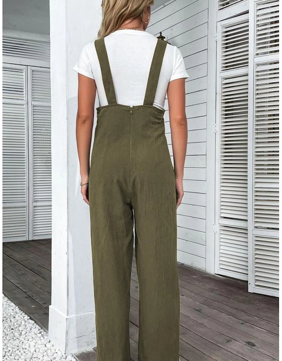 Jungle Green Solid Color Buttoned Straight Leg Overall, 11 of 10