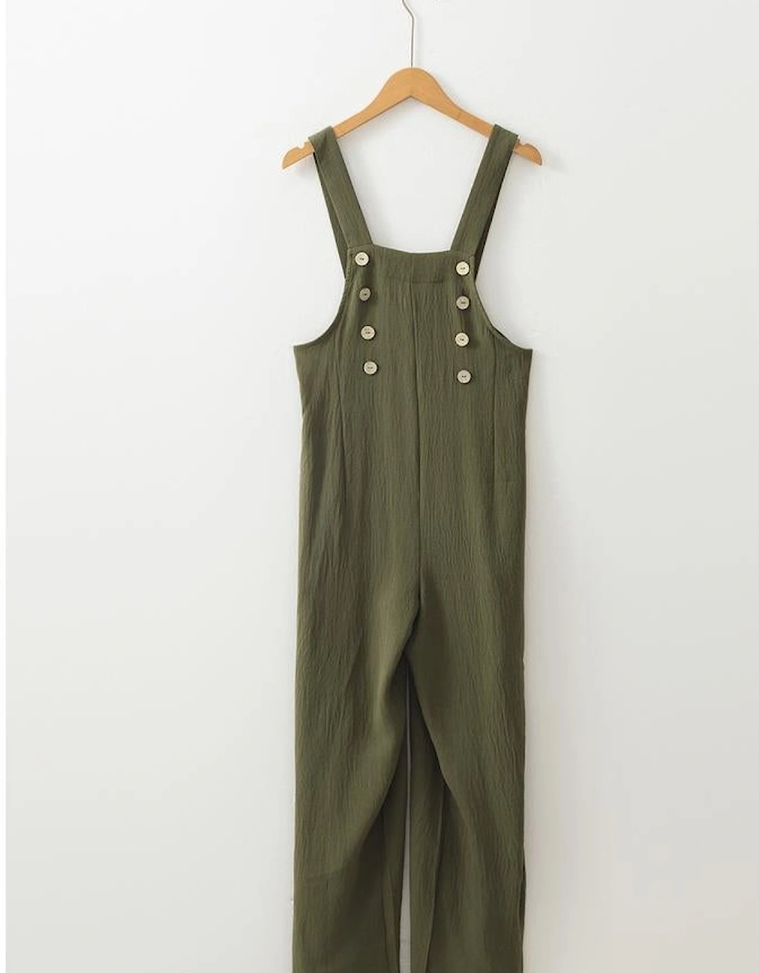 Jungle Green Solid Color Buttoned Straight Leg Overall