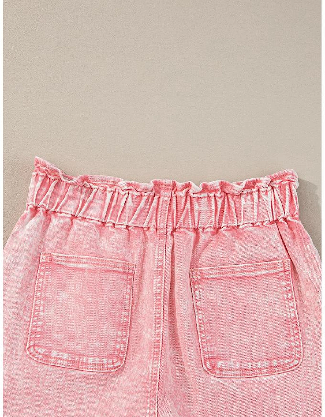 Dusty Pink Vintage Washed Frilled High Waist Denim Shorts