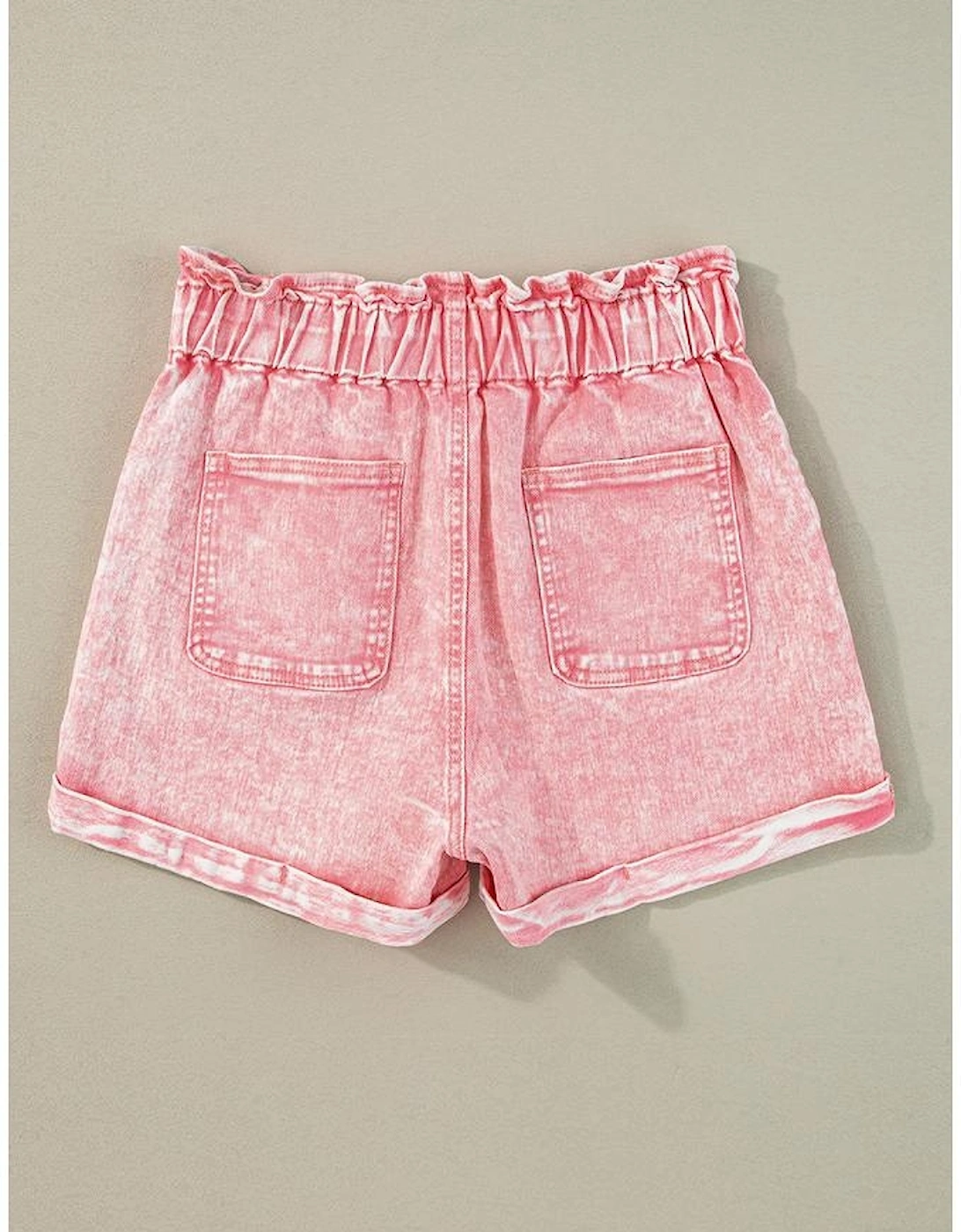 Dusty Pink Vintage Washed Frilled High Waist Denim Shorts