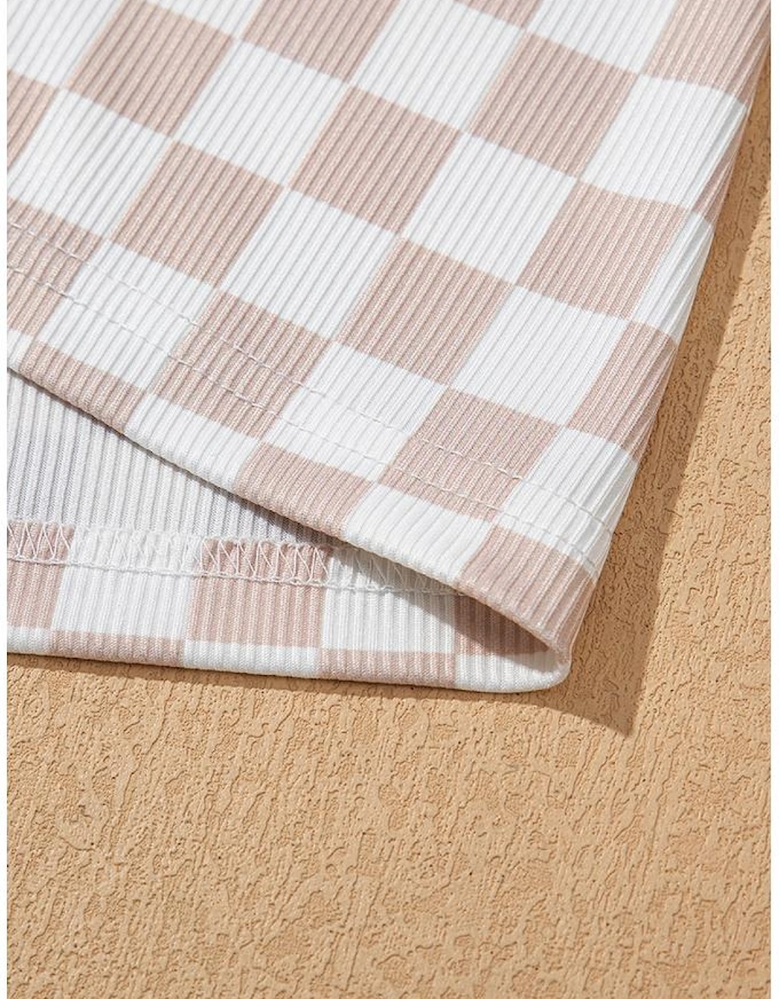 White Ribbed Texture Checkered Print 2pcs Tank and Pants Set