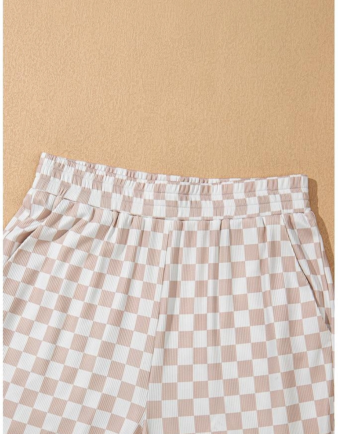 White Ribbed Texture Checkered Print 2pcs Tank and Pants Set