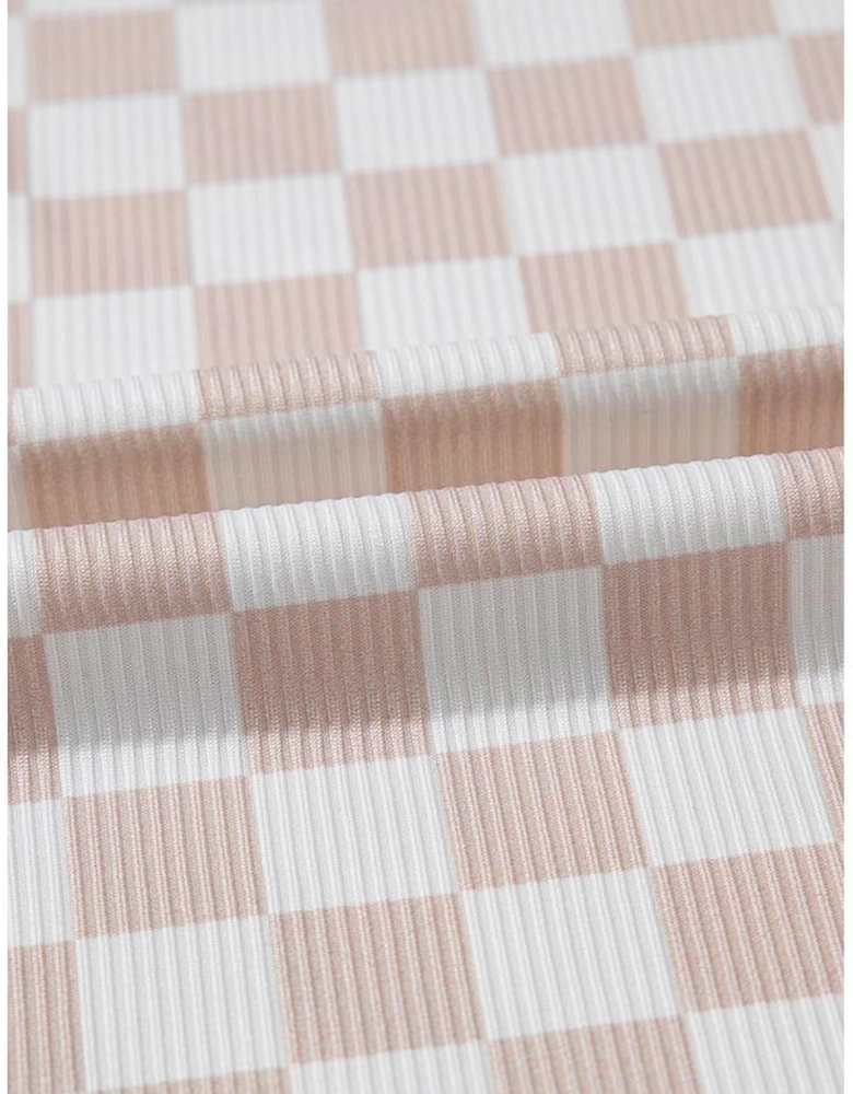 White Ribbed Texture Checkered Print 2pcs Tank and Pants Set
