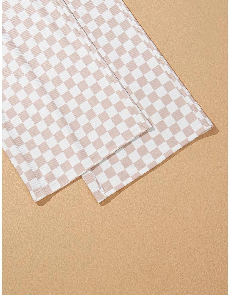 White Ribbed Texture Checkered Print 2pcs Tank and Pants Set