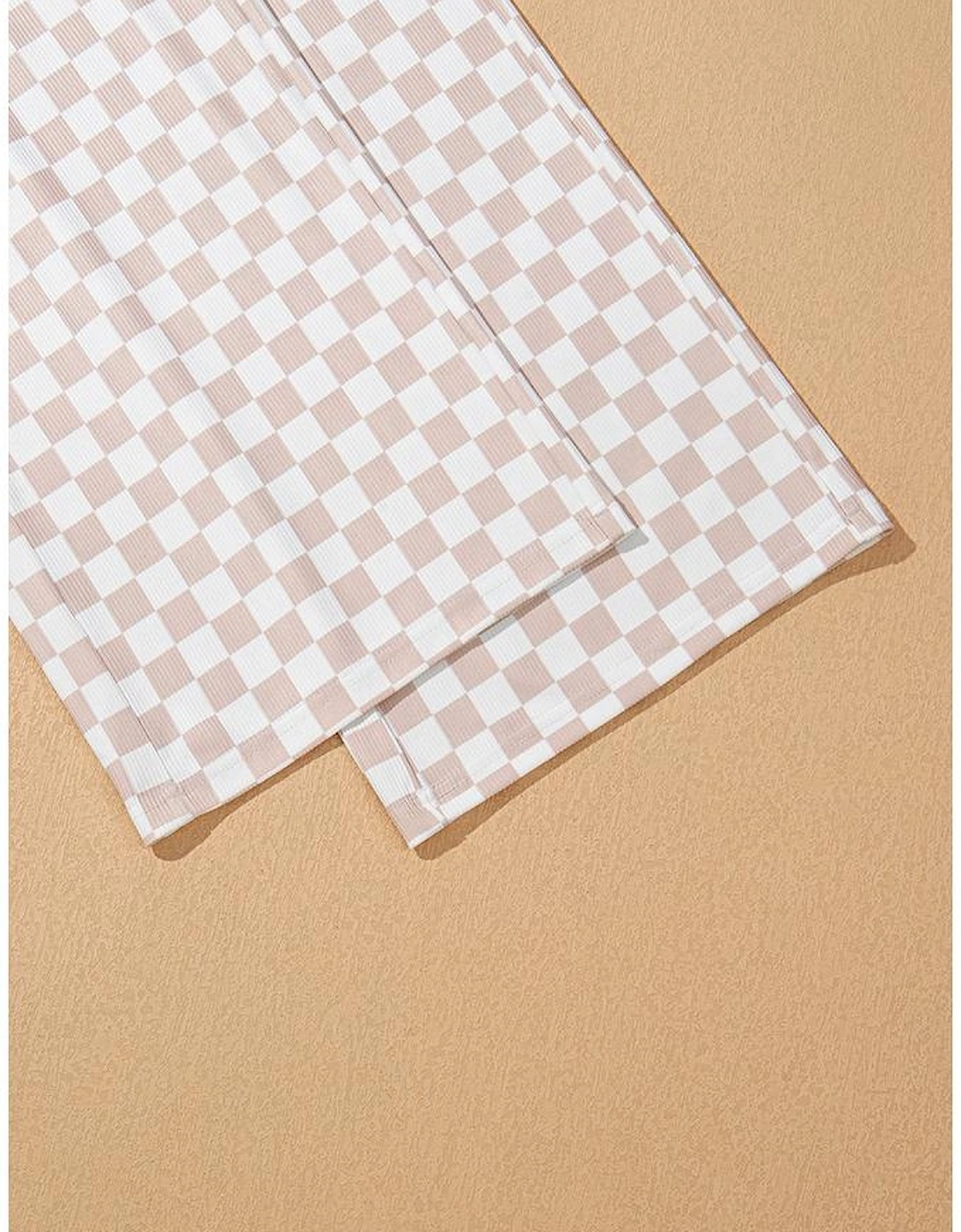 White Ribbed Texture Checkered Print 2pcs Tank and Pants Set