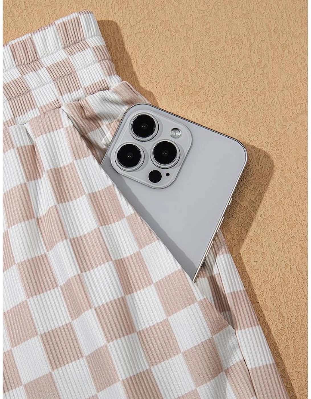 White Ribbed Texture Checkered Print 2pcs Tank and Pants Set