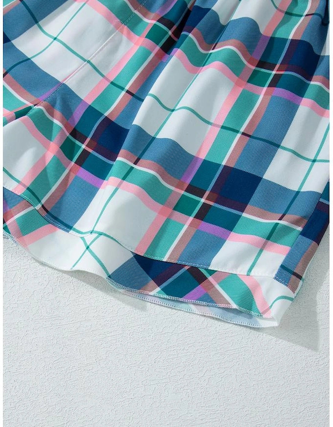 Blue Plaid Print Shirt and Shorts 2Pcs Lounge Set