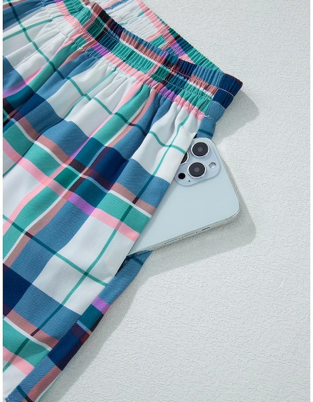 Blue Plaid Print Shirt and Shorts 2Pcs Lounge Set