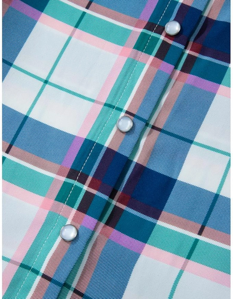 Blue Plaid Print Shirt and Shorts 2Pcs Lounge Set