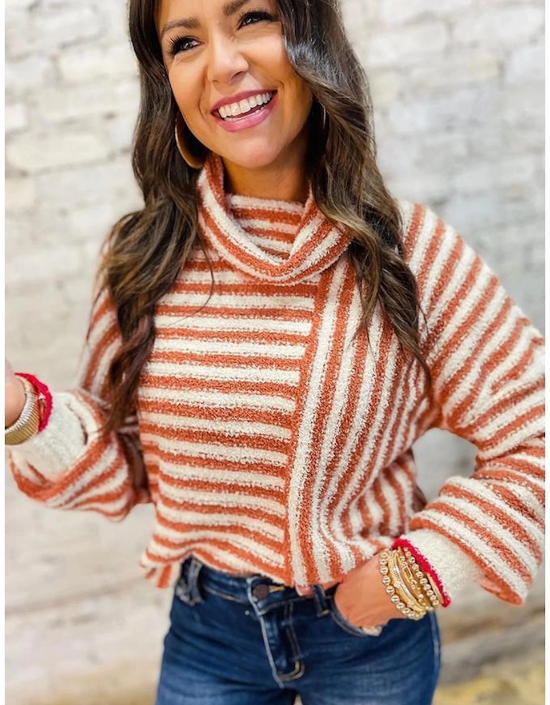 Orange Stripe Cowl Neck Drop Shoulder Sweater, 5 of 4