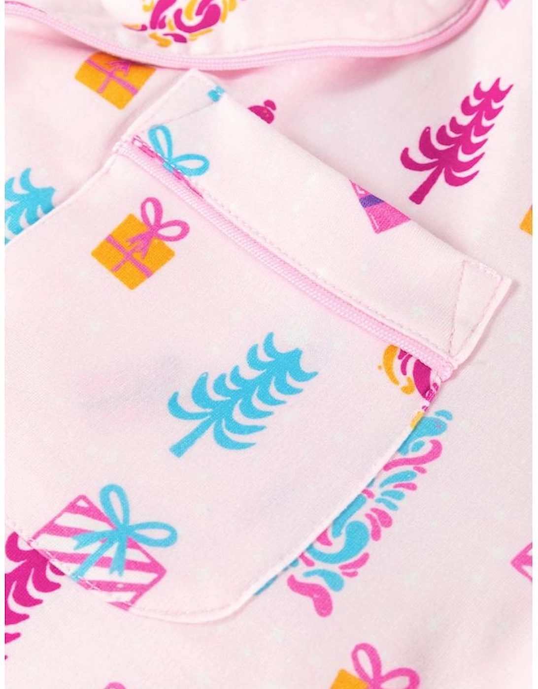 Pink Christmas Twinkle Tree Print Shirt Sleep Dress