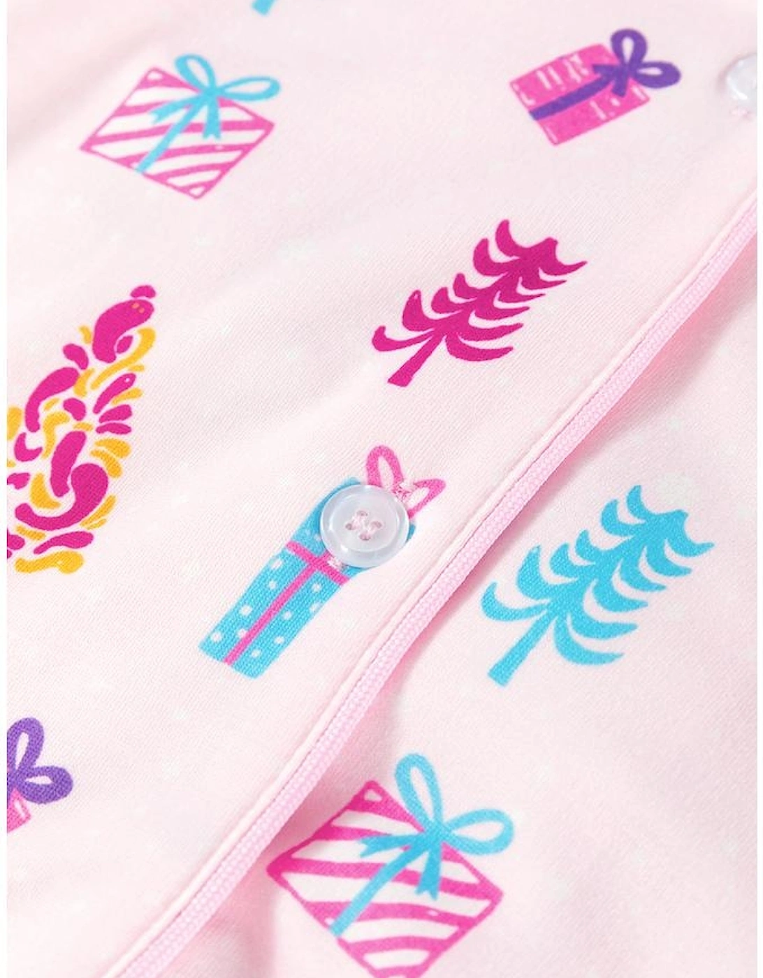 Pink Christmas Twinkle Tree Print Shirt Sleep Dress