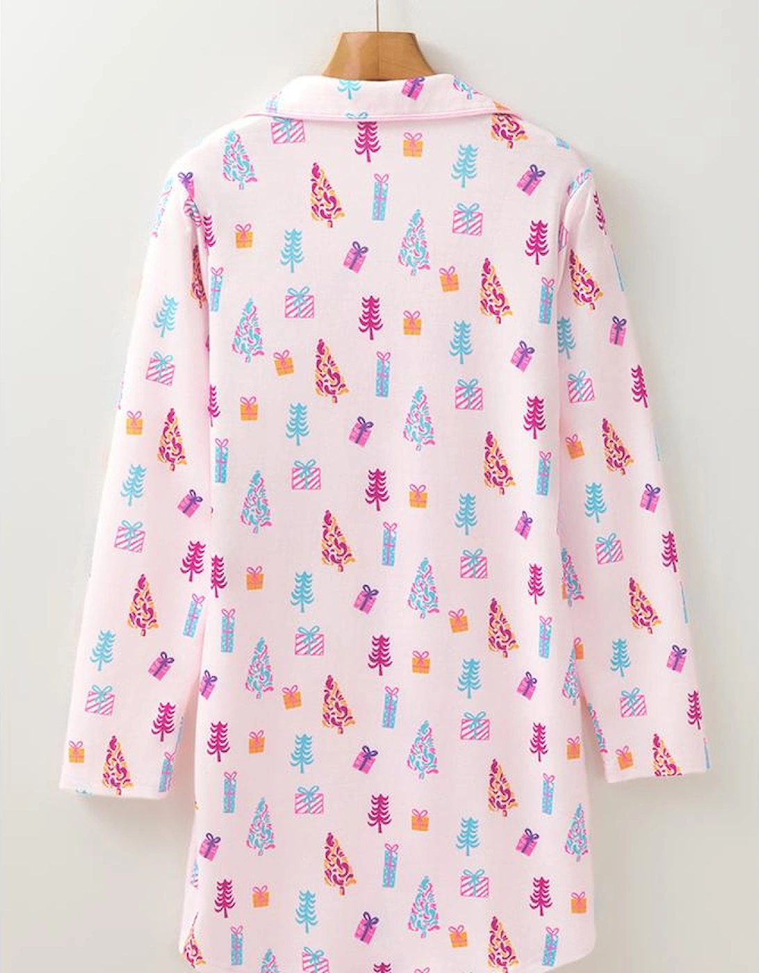 Pink Christmas Twinkle Tree Print Shirt Sleep Dress