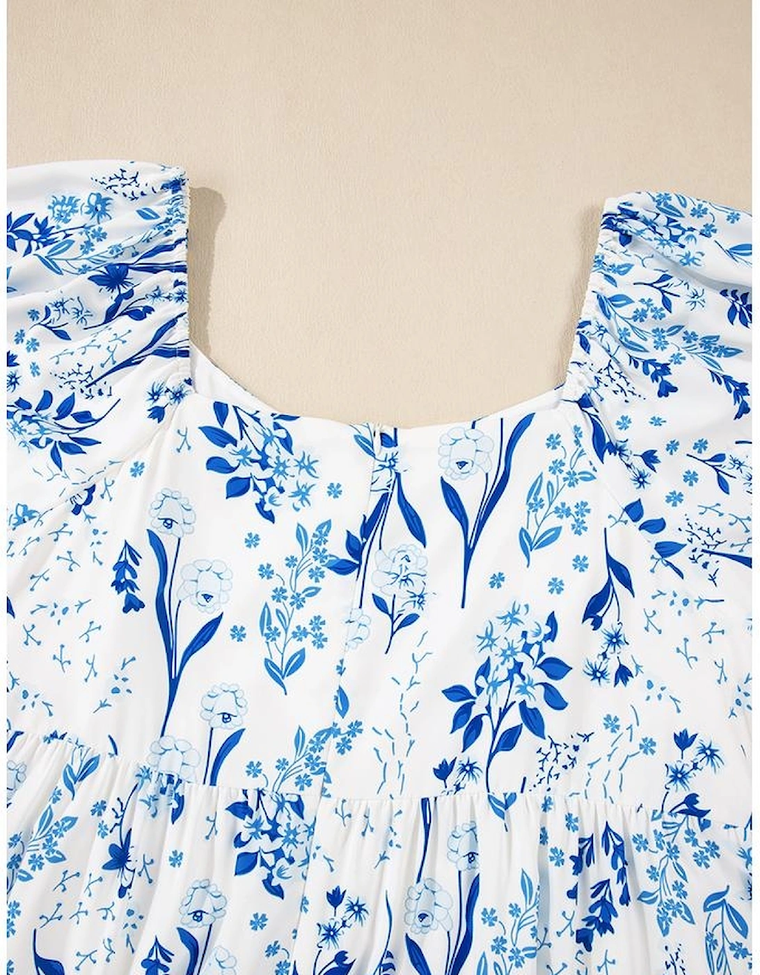 Sky Blue Floral Print Sweetheart Neck Plus Size Midi Dress