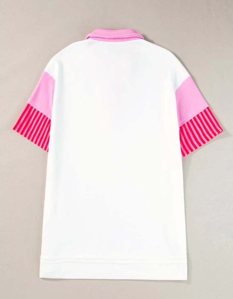 White Stripe Colorblock Patchwork Short Sleeve T Shirt Dress