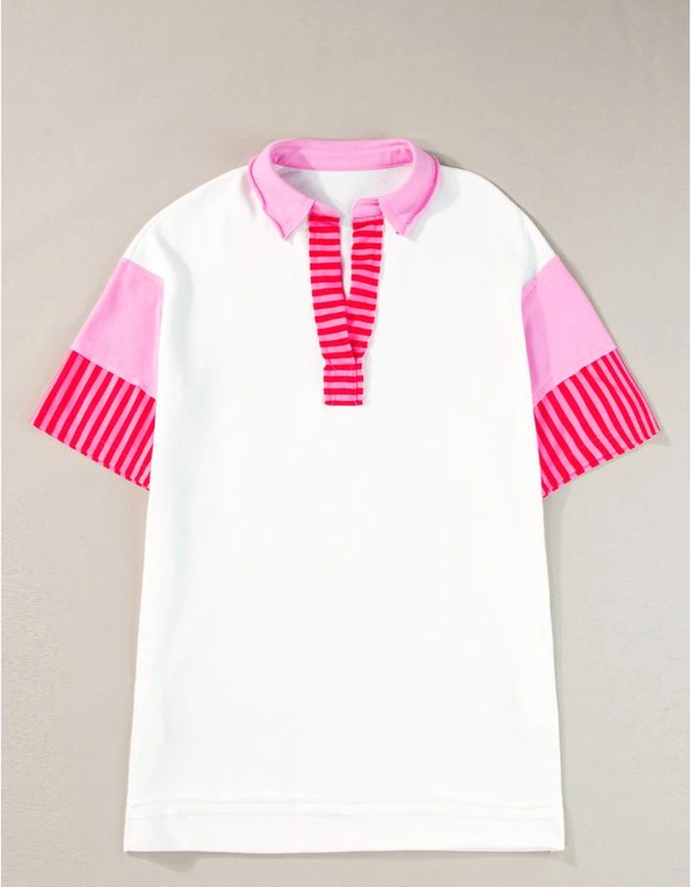 White Stripe Colorblock Patchwork Short Sleeve T Shirt Dress