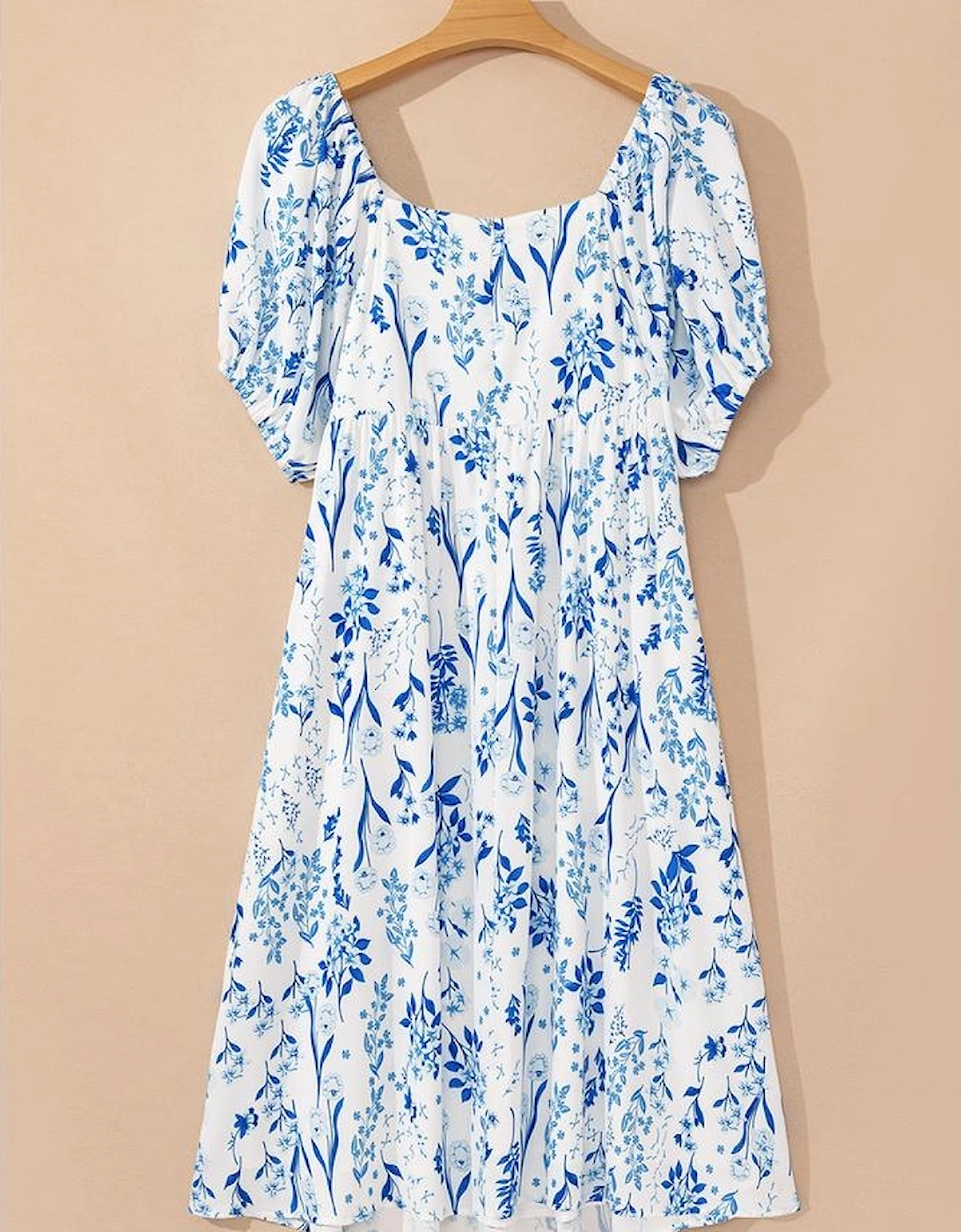 Sky Blue Floral Print Sweetheart Neck Plus Size Midi Dress