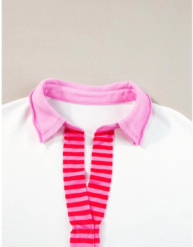 White Stripe Colorblock Patchwork Short Sleeve T Shirt Dress