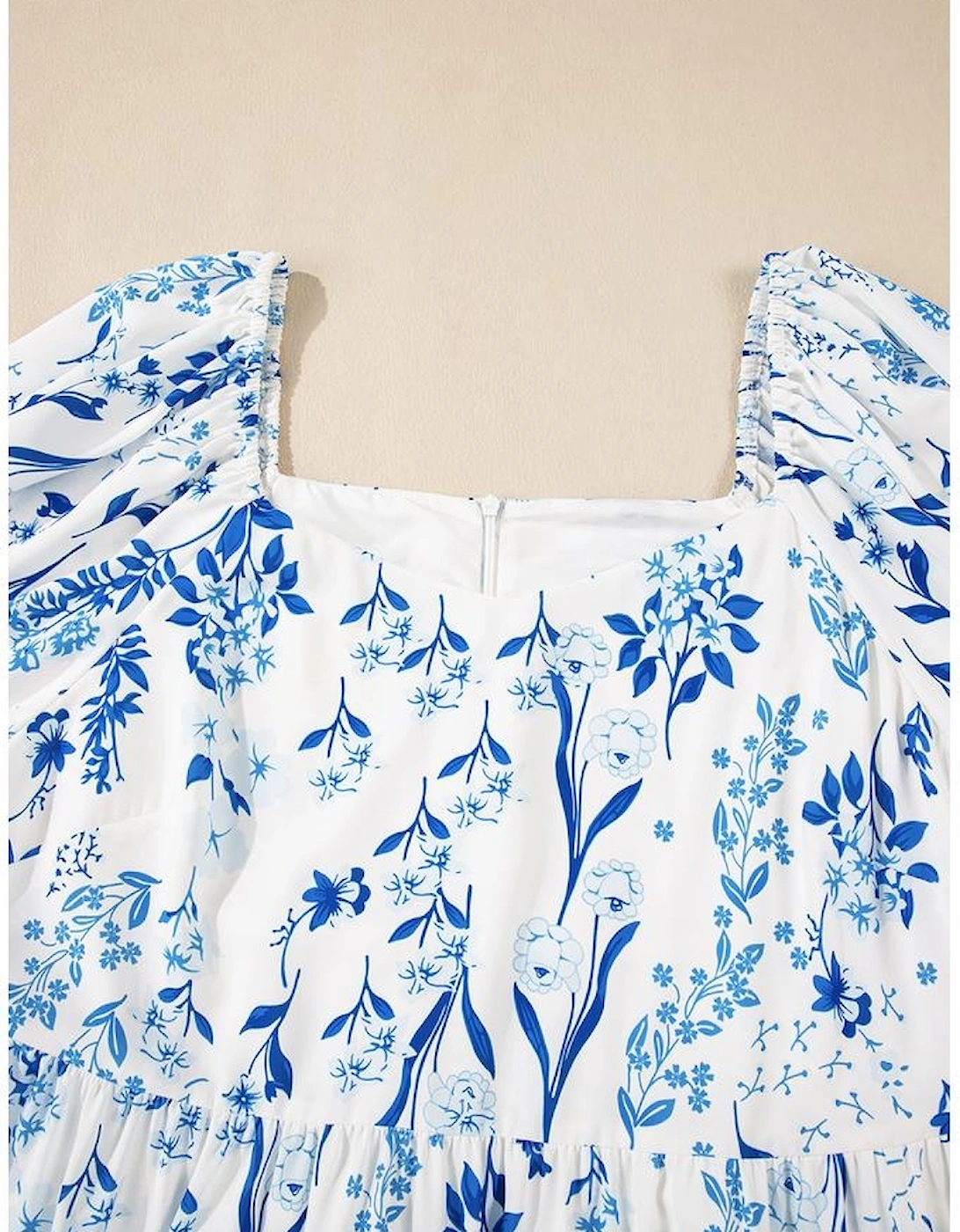 Sky Blue Floral Print Sweetheart Neck Plus Size Midi Dress