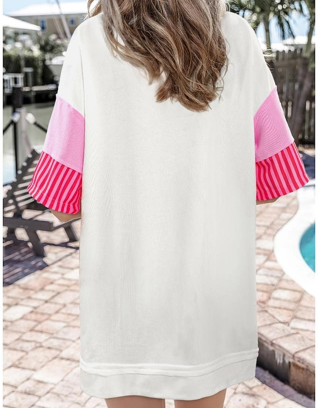 White Stripe Colorblock Patchwork Short Sleeve T Shirt Dress, 9 of 8