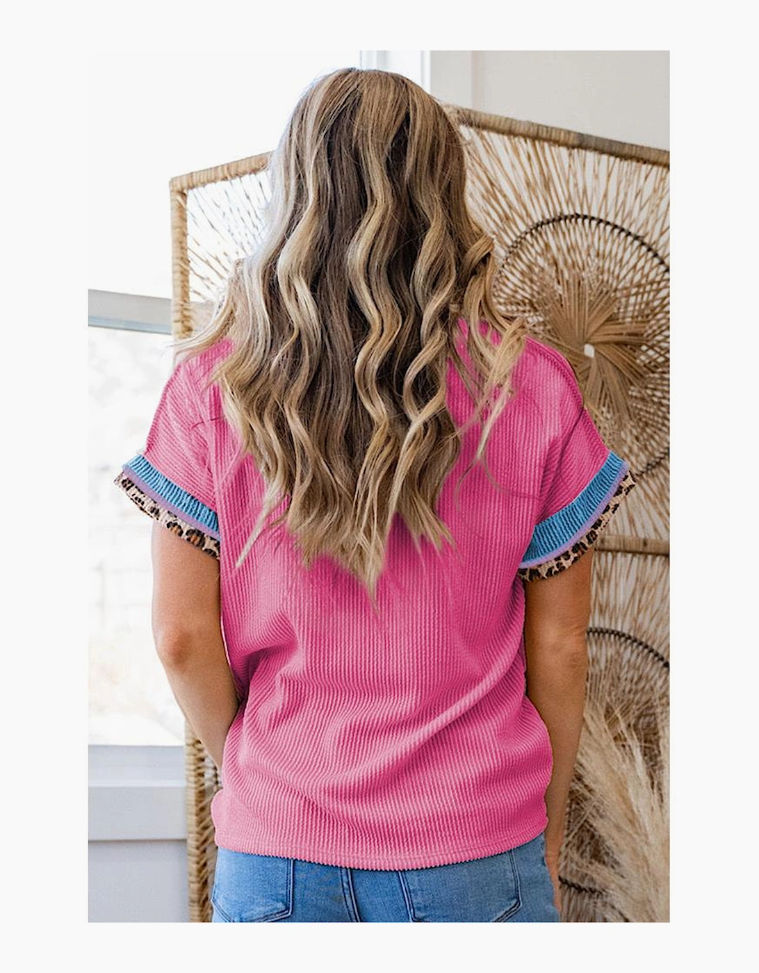 Bonbon Leopard Patchwork Corded Knit Crew Neck T Shirt, 5 of 4