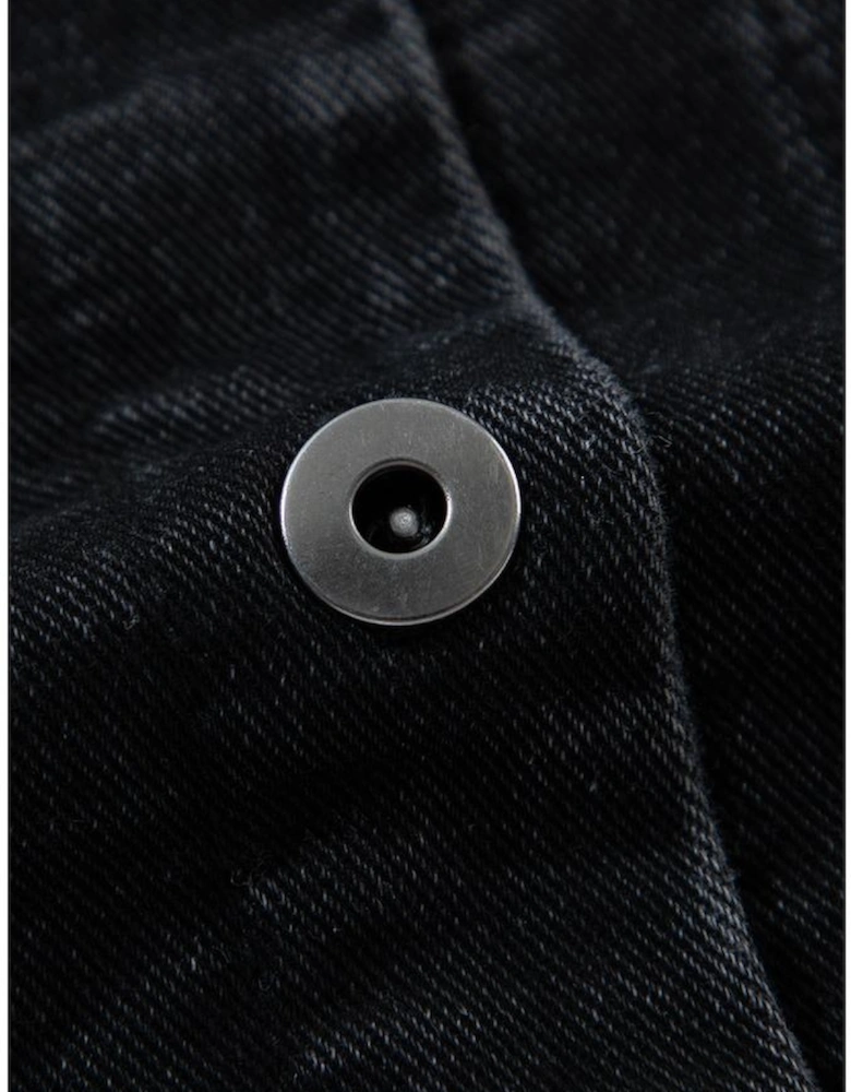 Black Plaid Sleeve Frayed Hem Hooded Denim Jacket