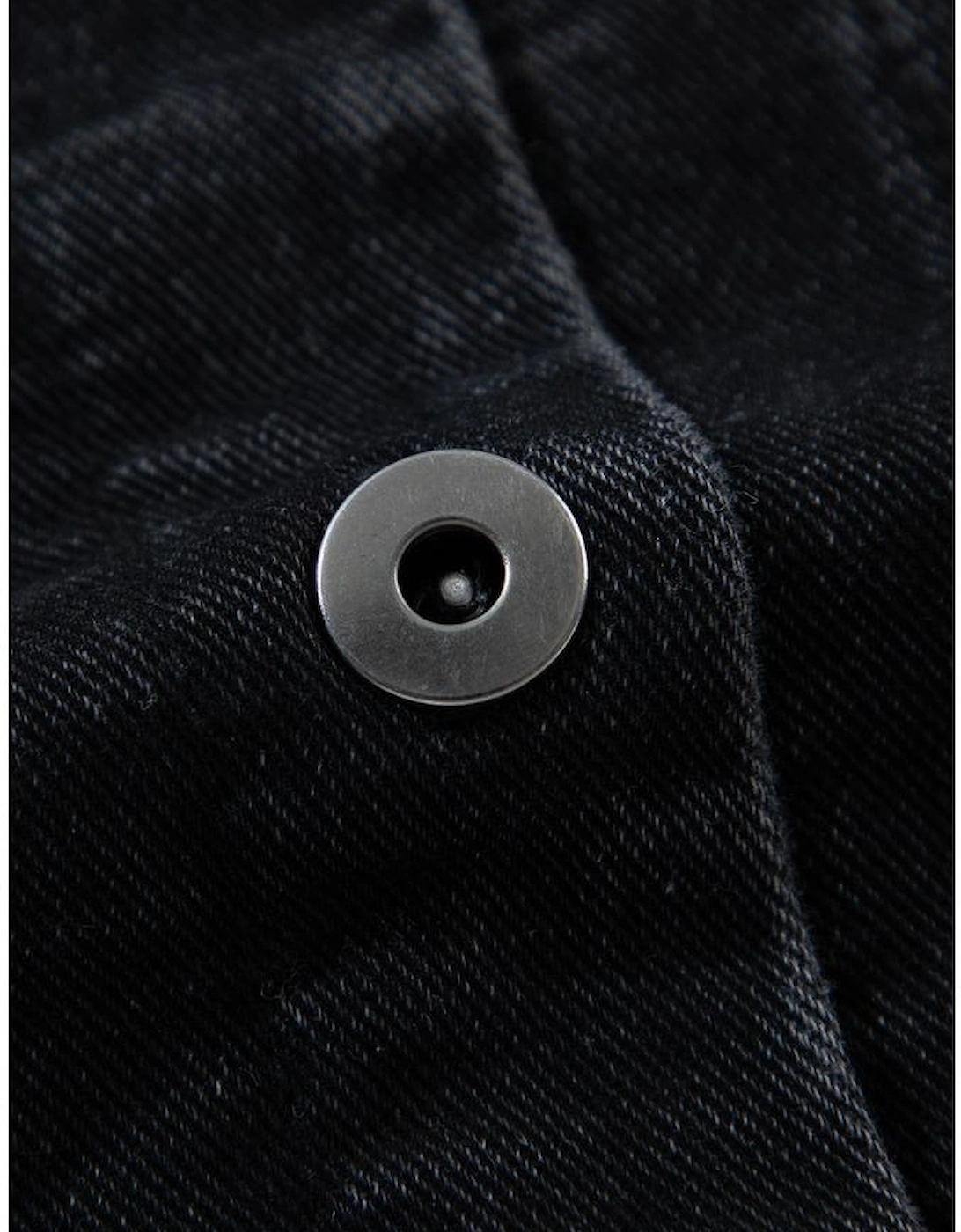 Black Plaid Sleeve Frayed Hem Hooded Denim Jacket, 16 of 15