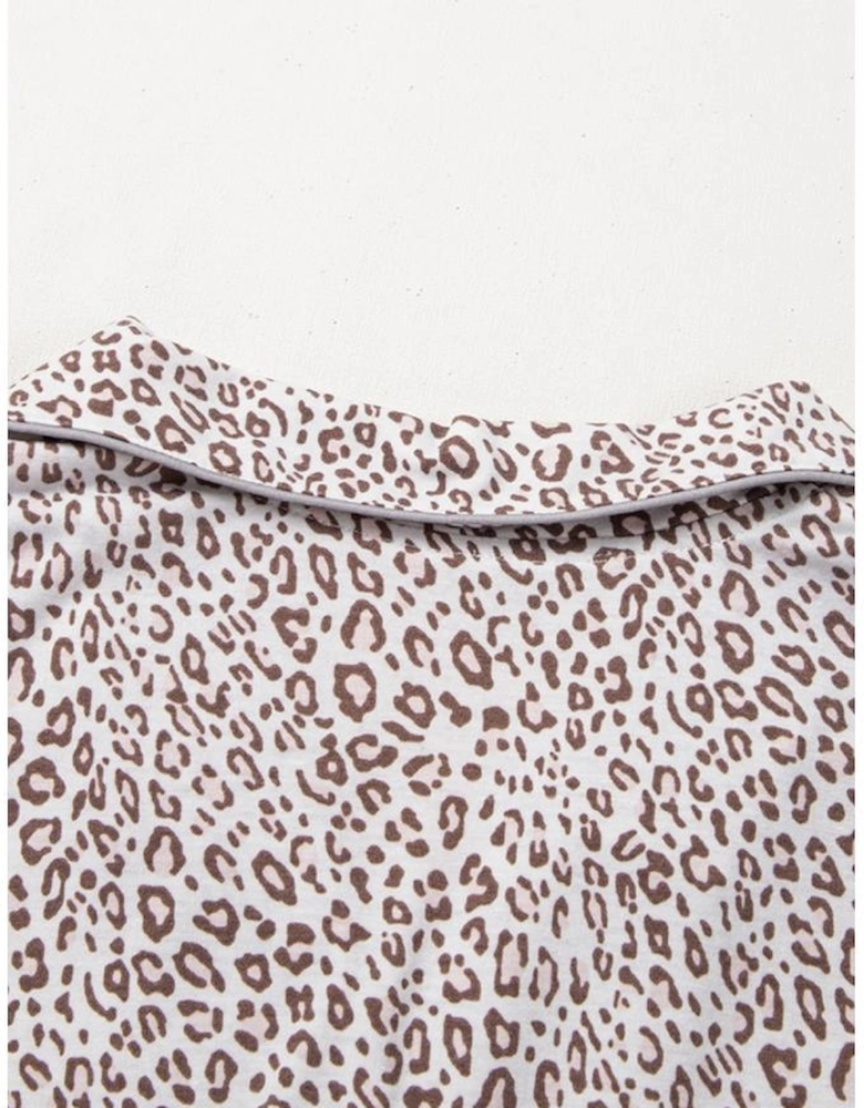 White Leopard Print Long Sleeve and Pants Pajamas Set
