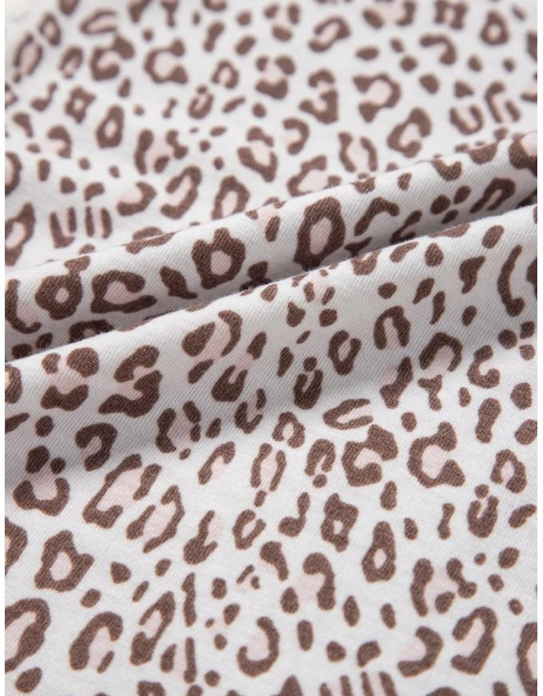 White Leopard Print Long Sleeve and Pants Pajamas Set