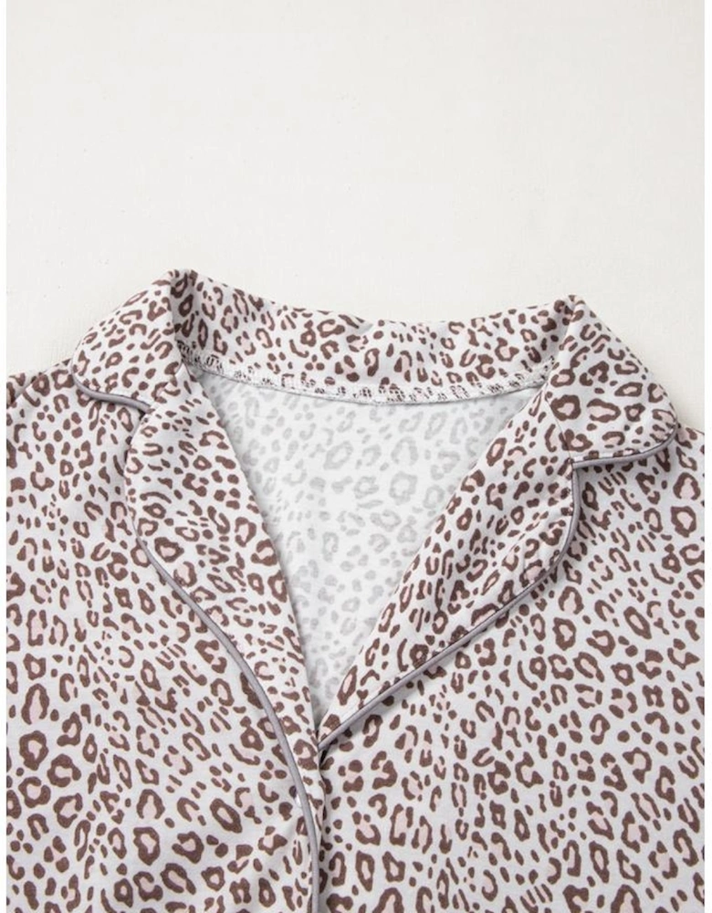White Leopard Print Long Sleeve and Pants Pajamas Set