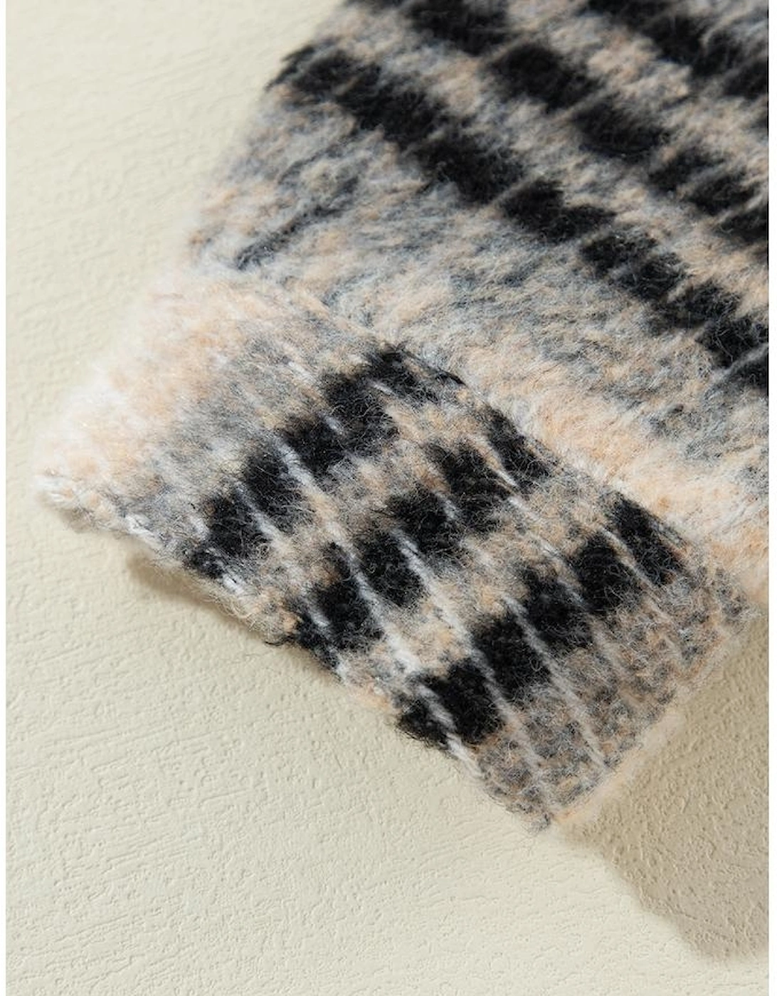 Black Plaid Sleeve Frayed Hem Hooded Denim Jacket