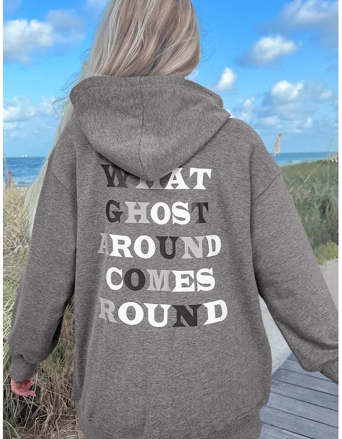 Dark Grey Cute Halloween Ghost Print Mineral Wash Oversize Hoodie, 3 of 2