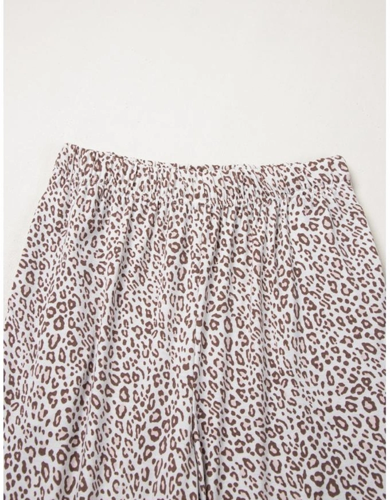 White Leopard Print Long Sleeve and Pants Pajamas Set