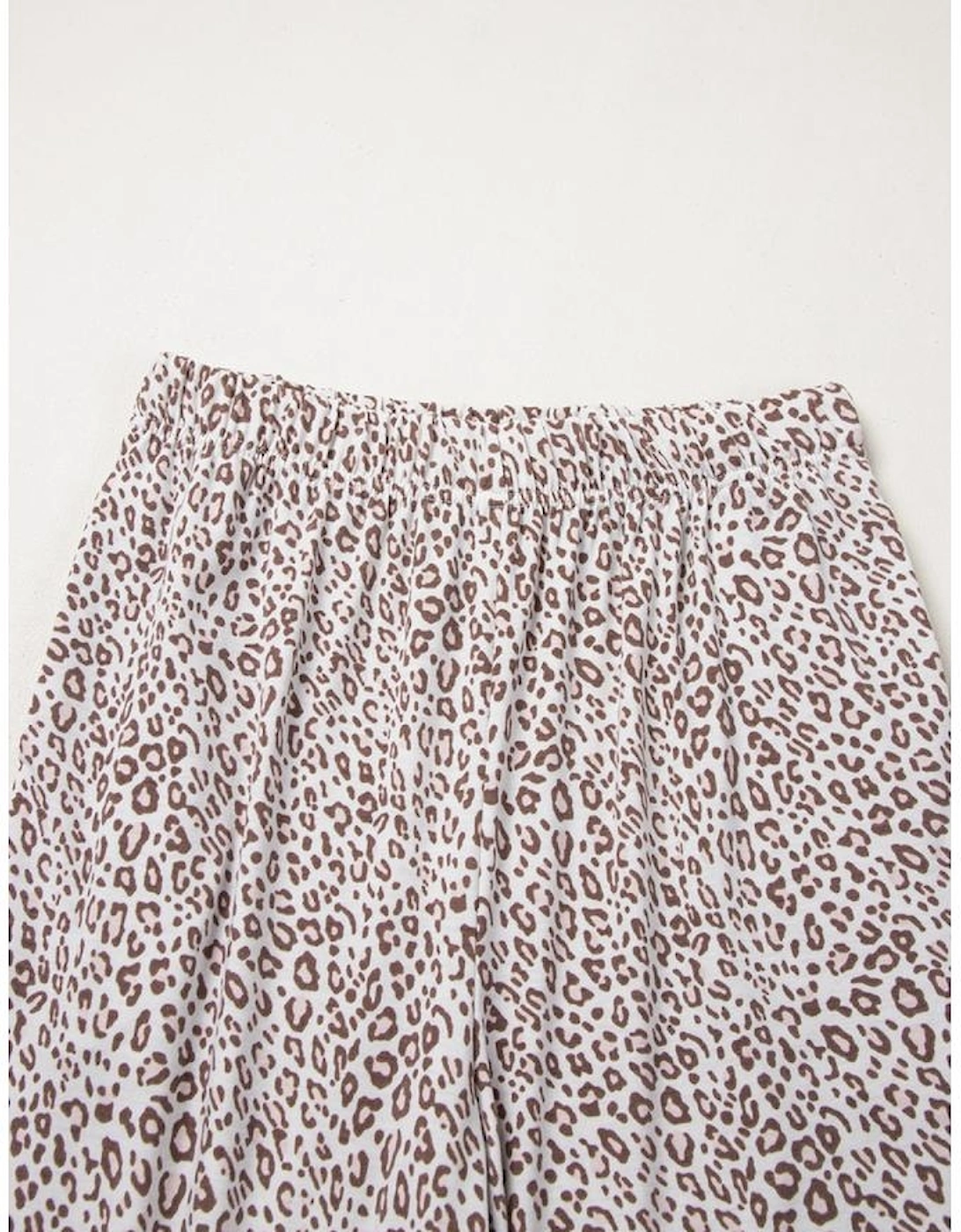 White Leopard Print Long Sleeve and Pants Pajamas Set