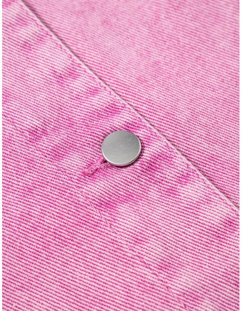 Pink Lace Patchwork Distressed Buttoned Denim Jacket